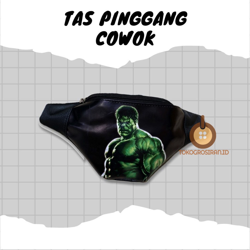 TAS PINGGANG ANAK MURAH SUPERHERO WARNA HITAM HULUK BATMEN BAMBEL BLACK PANTHER WAIST BAG ANAK MURAH