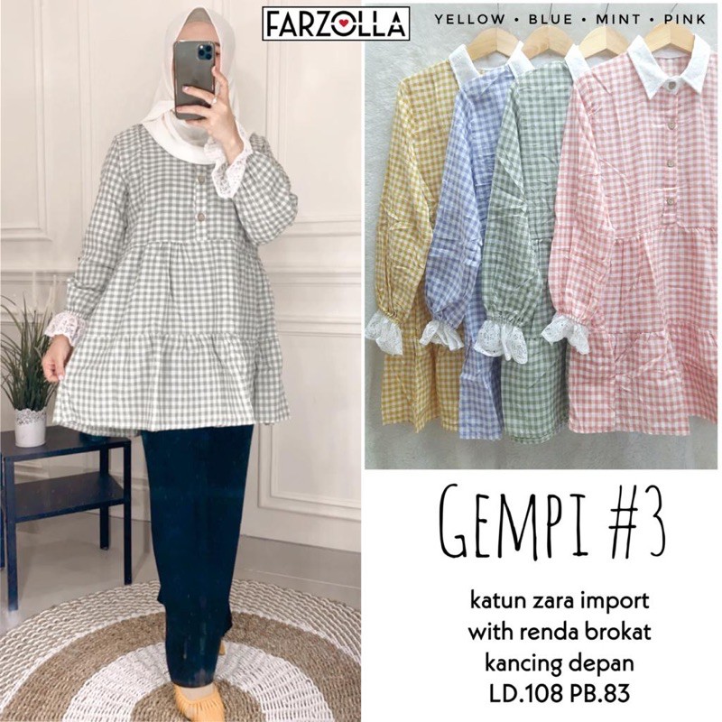 Atasan Tunik Cewek Motif Kotak-Kotak With Renda Brokat Rample Gempi #3 Original by Farzolla
