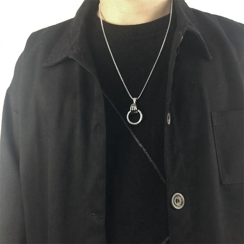 European and American popular ghost hand ring necklace soil cool bungee cross pendant hip hop multi-layered accessories for men and women  210818