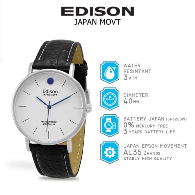 Jam Tangan Edison AR 257.5 G Slim Type Waterproof Japan Movement