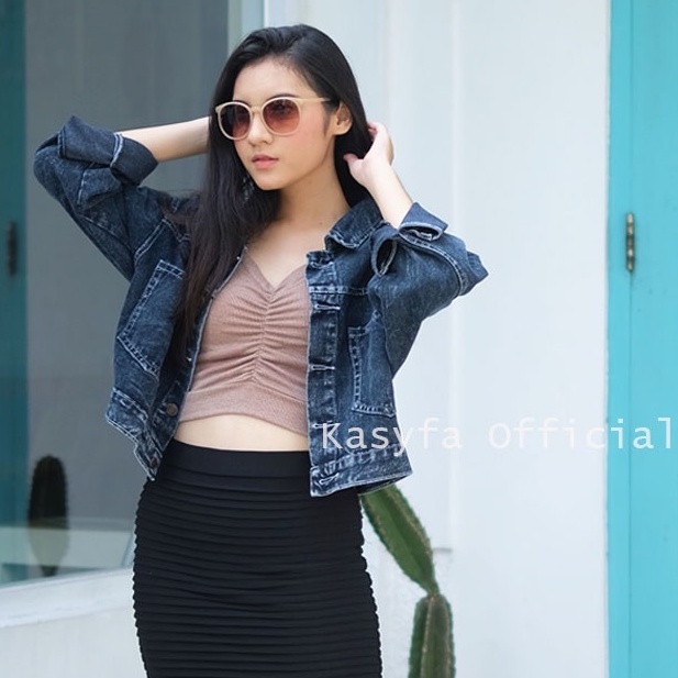 VEKSA JAKET CROP JEANS OVERSIZE POCKET