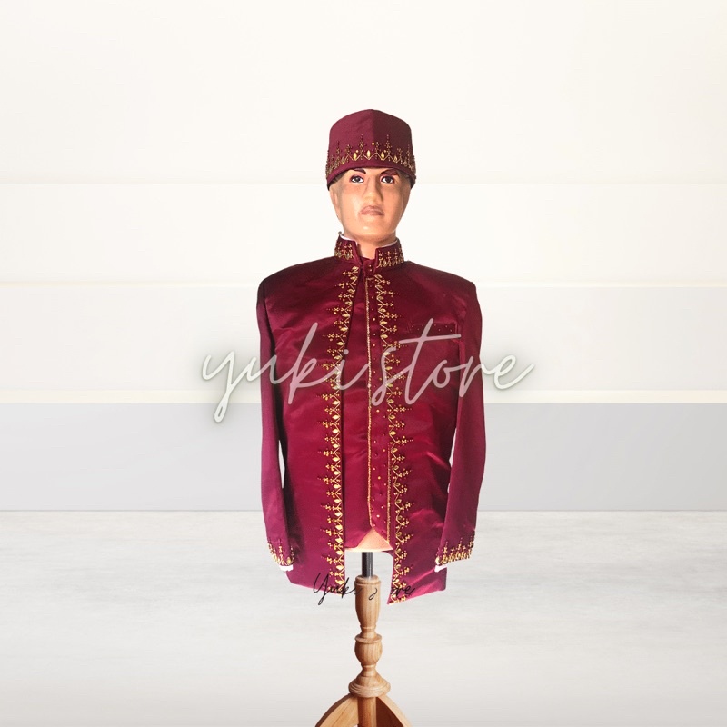 Satu Set Beskap Manten Sunda asraf Merah