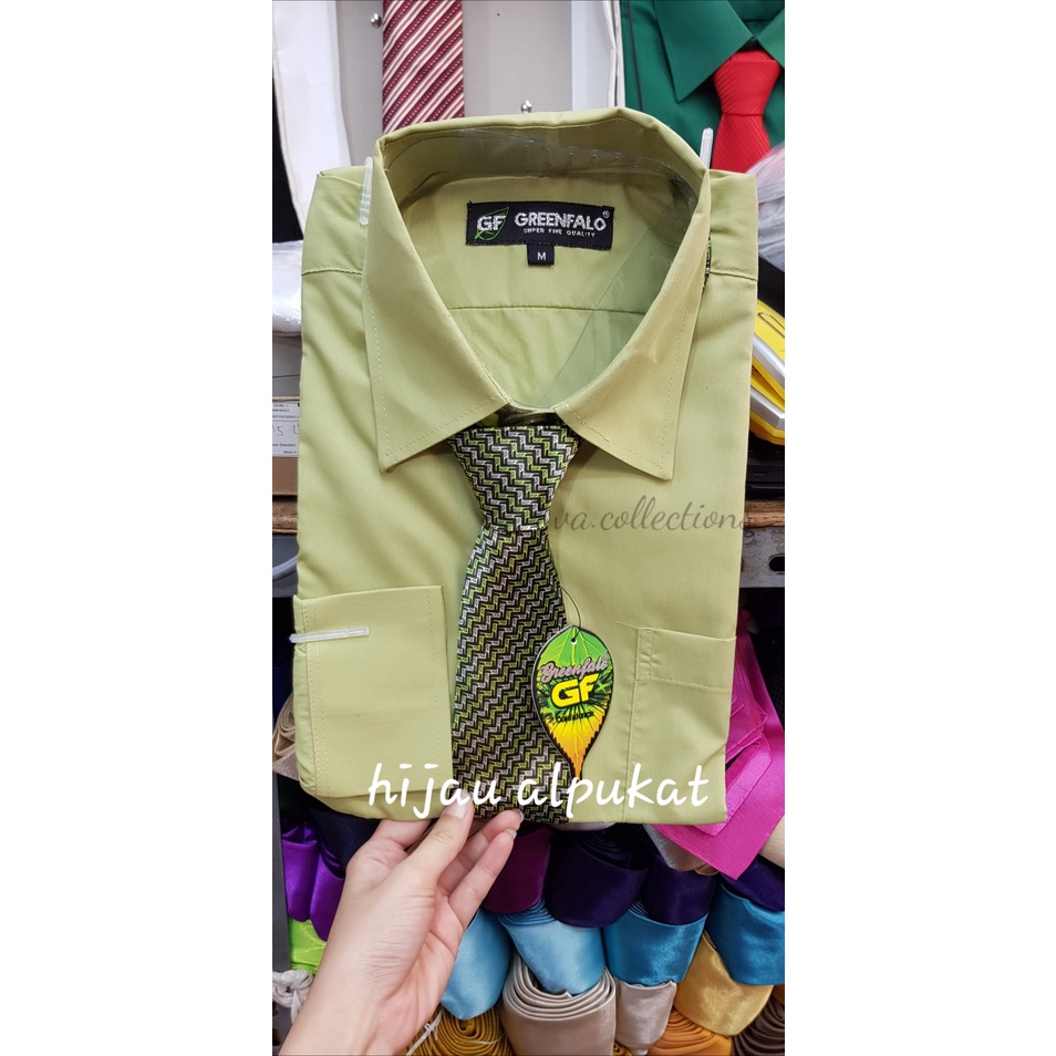 KEMEJA PRIA GREENFALO - KEMEJA POLOS LENGAN PANJANG PRIA HIJAU ALPUKAT