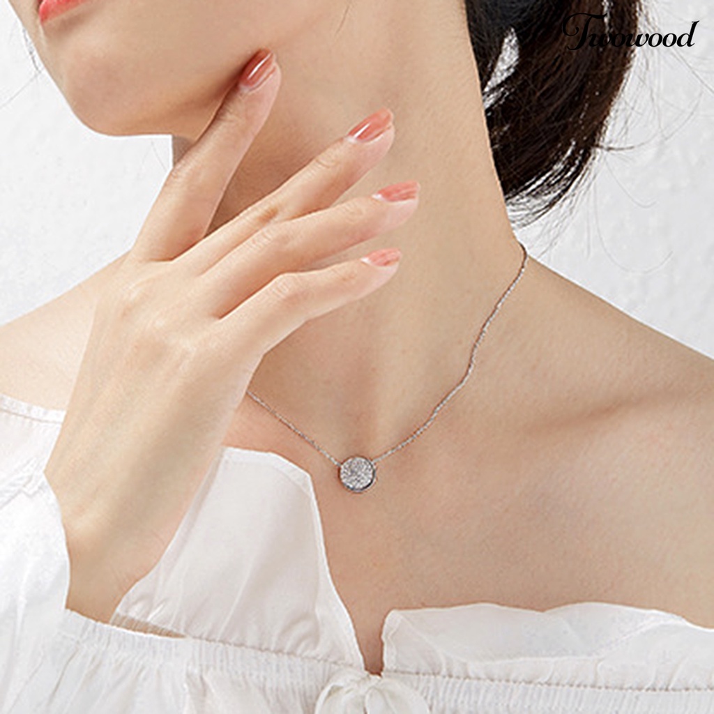 Twowood SILVERHOO 925 Silver Collarbone Chain All-match Shiny Round Cubic Zirconia Pendant Necklace for Party