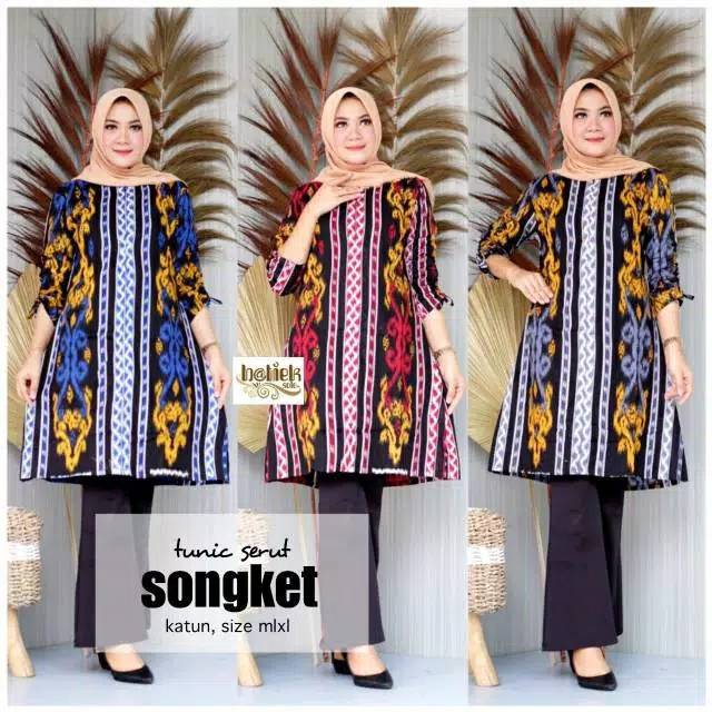 Tunik serut motif songket batik modern