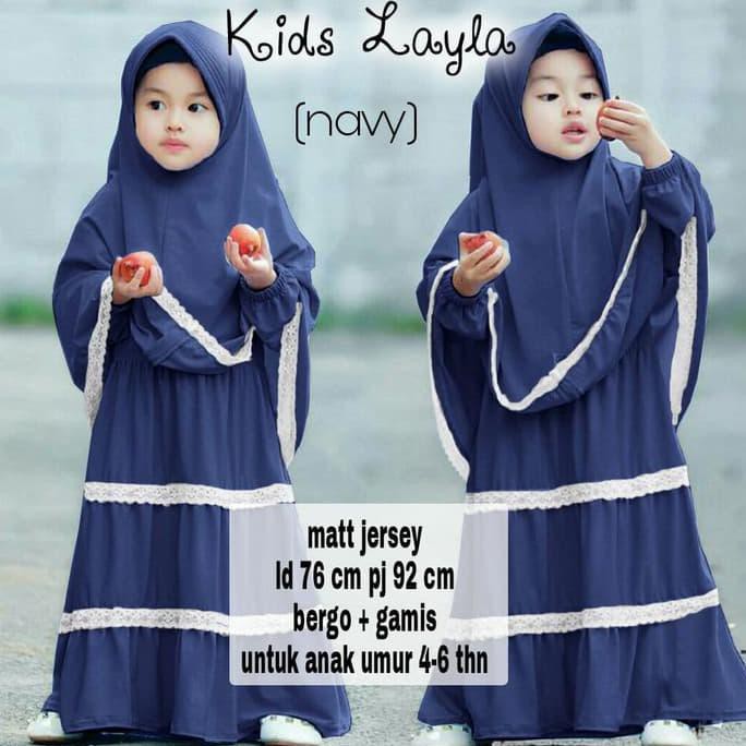 Kids Layla Navy/Setelan Baju Maxi Anak+Bergo/Set Baju Gamis+Bergo Anak