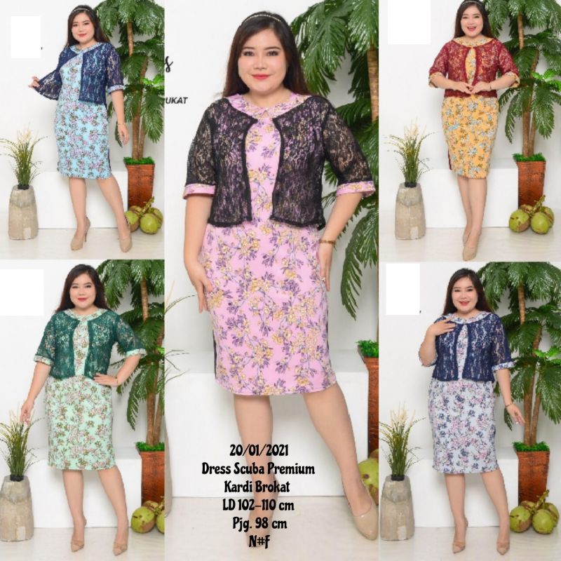 Dress Scuba + Cardi Brokat