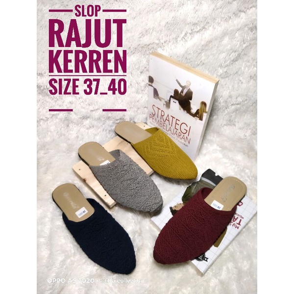 sepatu flat slop rajut import terbaru
