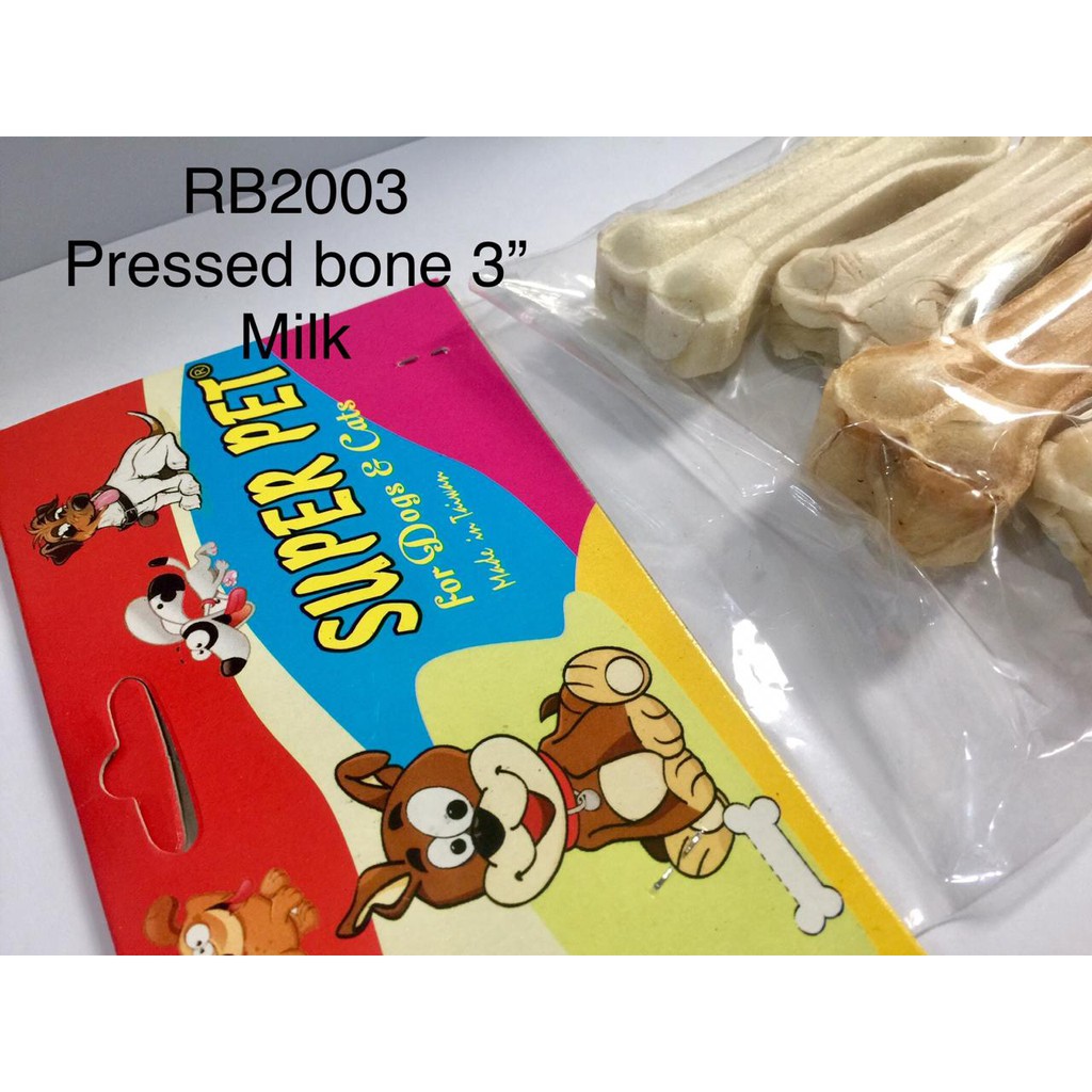 snack tulang anjing rasa susu Pressed bone 3&quot; RBP20034- WHITE RBP1003 Natural