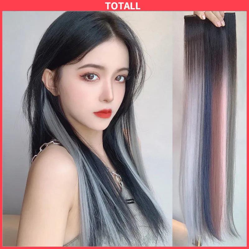 COD Rambut Panjang Lurus Warna Gradien Wanita One Piece Wig Sorot Ekstensi Rambut-Totall