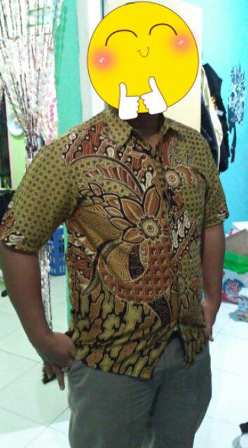 Hem Batik Pria / Kemeja / Atasan Seragam / Ecer Grosir Batik Solo Murah Padi Hitam
