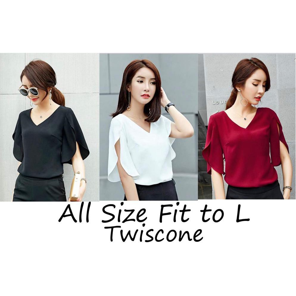 KARLA TOP | BAJU ATASAN WANITA | BAJU WANITA | BLOUSE KANTOR I HITAM PUTIH MAROON I TWISCONE Glz,.