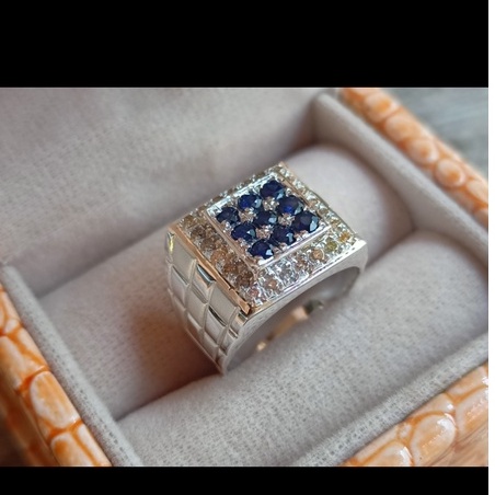 Cincin pria berlian eropa blue safir ring perak