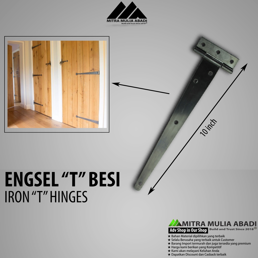 Engsel Gudang T 10 Inch Hinge Pintu Besar Tebal Tee Garasi 1pcs