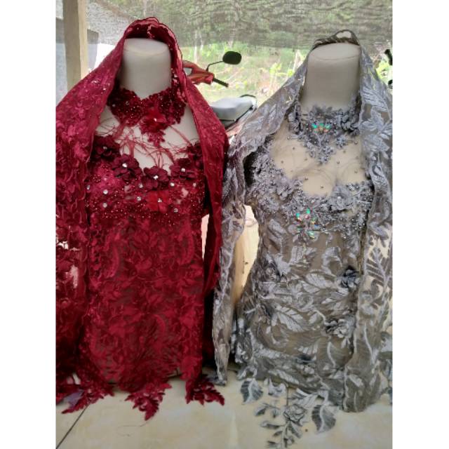 Kebaya maroon 3D plus Hijab