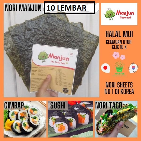 MANJUN Yaki Sushi Nori / RUMPUT LAUT KERING / NORI / MANJUN NORI / SUSHI NORI /ONOGIRI ROASTED /ONOGIRI