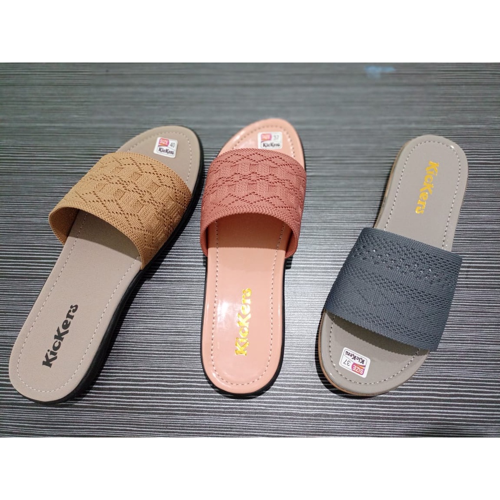 Sandal Teplek Wanita Distro Selop Rajut elastis Flat/sandal slop karet rajut cewek Murah