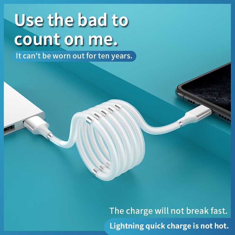 New Magnetic Self Winding Cable Micro USB Fast Charging Data Cord Portable Easy Storage Magnet Charger Type-C Cable Wire