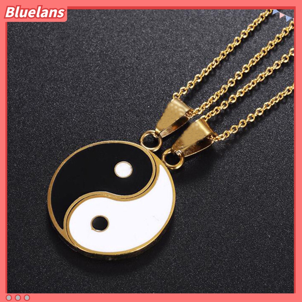 1 Pasang Kalung Liontin Tai Chi Bahan Alloy Tahan Karat Untuk Unisex