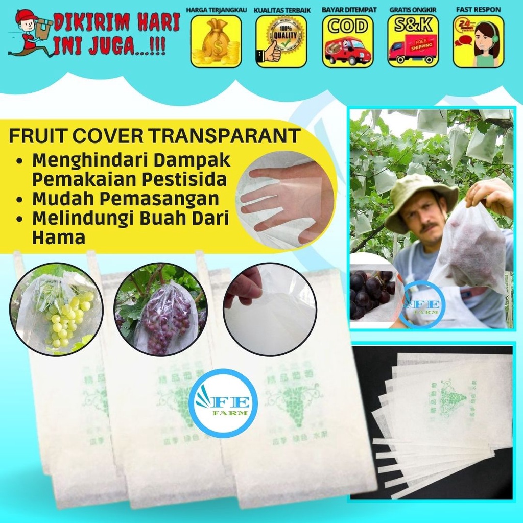 Pembungkus Buah Tembus Pandang Fruit Cover Anggur Transparan Waterproof 28X36 FEFARM