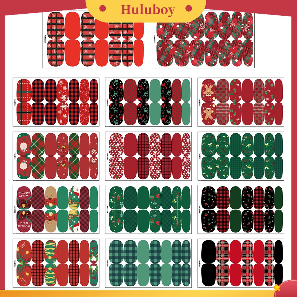 Huluboy Huluboy♡ Stiker Kuku Motif Kotak-Kotak Warna-Warni Untuk Dekorasi Natal