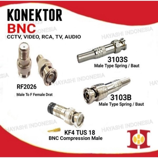 Connector Jack Konektor Jek BNC CCTV Male Female F Compression Taiwan - 5pcs