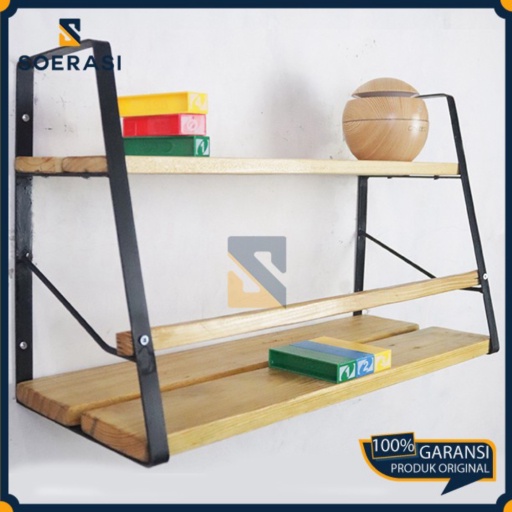 DINDING KAYU RAK Cokelat AMBALAN KUSKA BESI BUKU 40Cm DAPUR TEMPAT 2 Unik Berkualitas MINIMALIS -