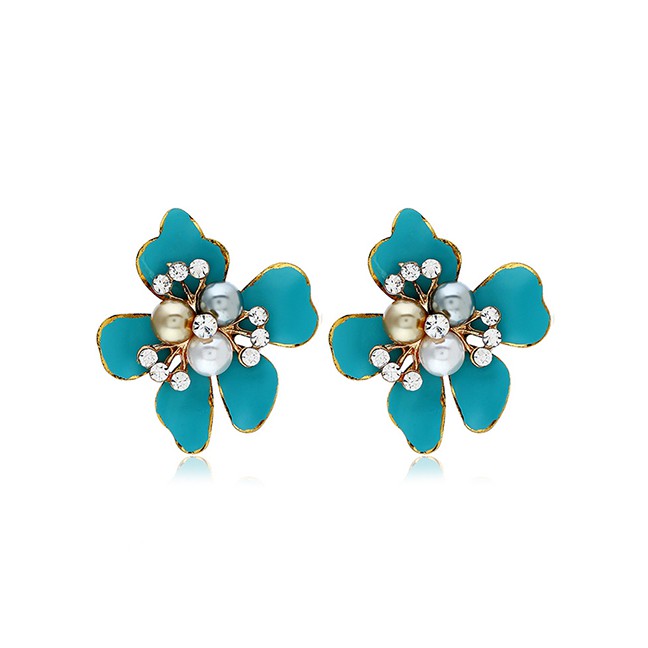 LRC Anting Tusuk Fashion Alloy Diamond Flower Earrings F36731