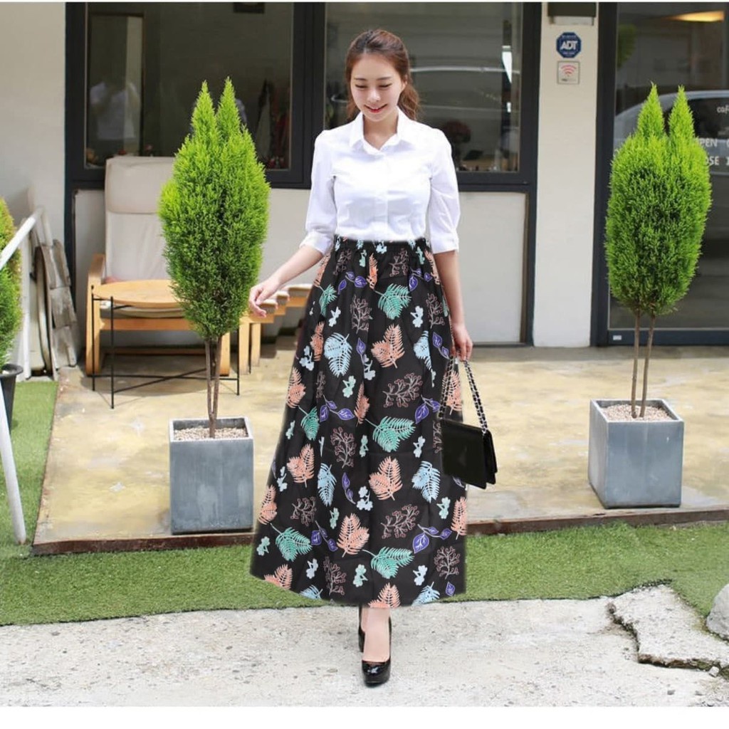 IZANY Rok Wolfis Panjang Banyak Motif-FEATHER LEAF BLACK