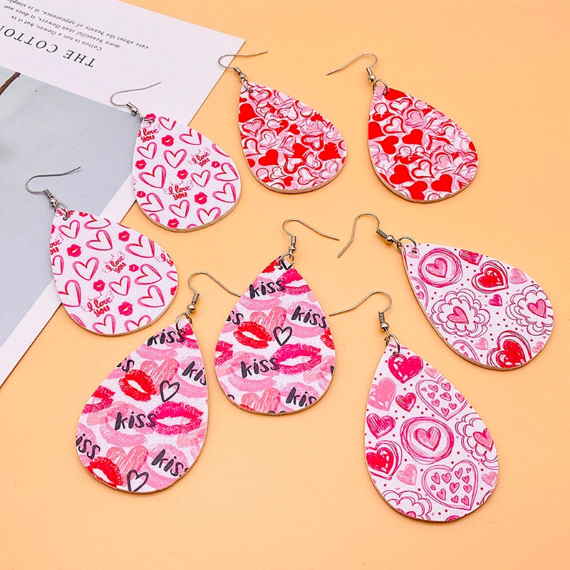 SIY  12 Pairs Valentine Day Leather Earrings Women Lightweight Heart Shape Print Teardrop Dangle Faux Leather Earrings Kit