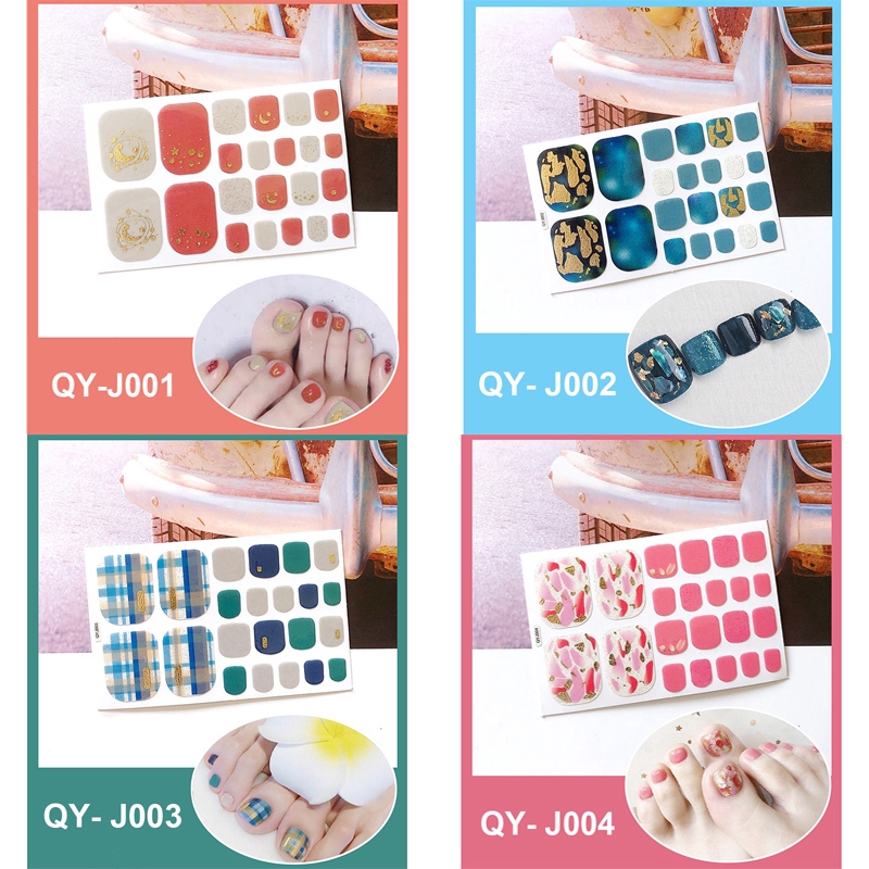 Qy_J001-016 22pcs/lembar Stiker Kuku Kaki Palsu 3d Diy