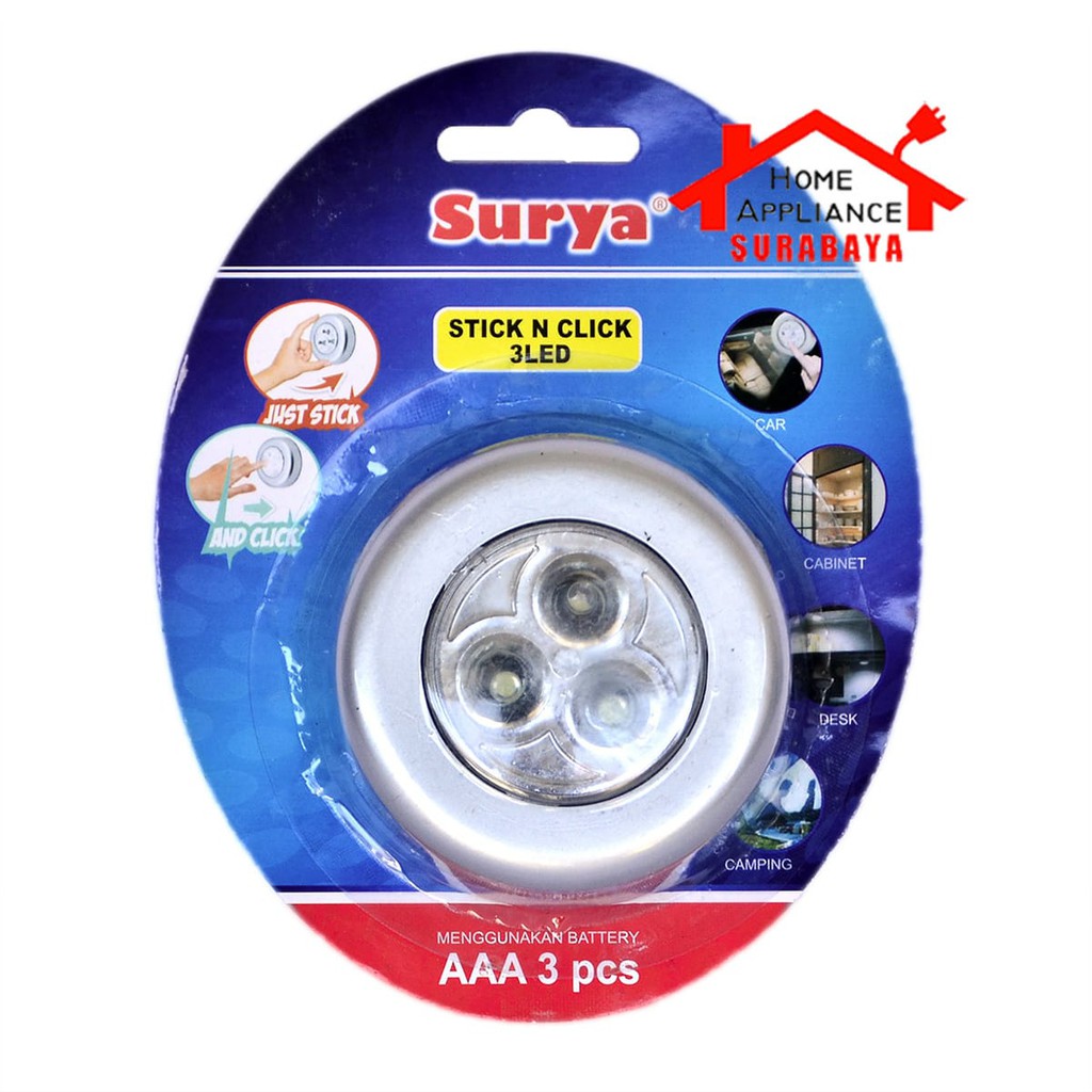 Stick N Click 3 LED Surya - Lampu LED Sentuh - Lampu Darurat Tempel - Emergency Touch Lamp