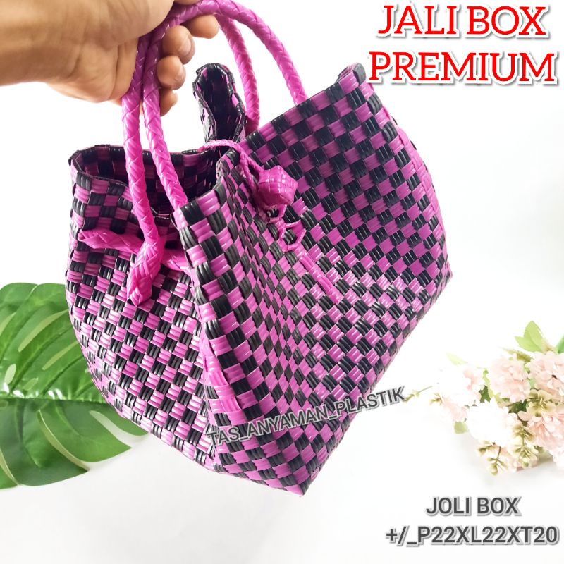 TAS JALI MODEL BOX  ANYAMAN PLASTIK MOTIF POLOS  PASTEL PREMIUM BAHAN HALUS KUAT TALI PEGANGAN SATU dan DUA