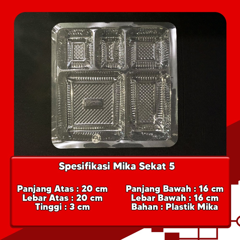 MIKA PLASTIK SEKAT 5 BOX NASI KATERING 20 / MIKA SEKAT 5 / 1 SET ISI 50 PCS PREMIUM