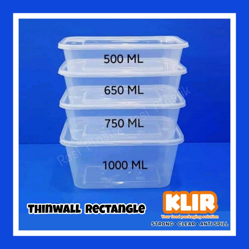 Jual Thinwall Rectangle Klir Isi 25 Pcs 1000 750 650 500 Kotak Persegi Panjang 1000ml 2887