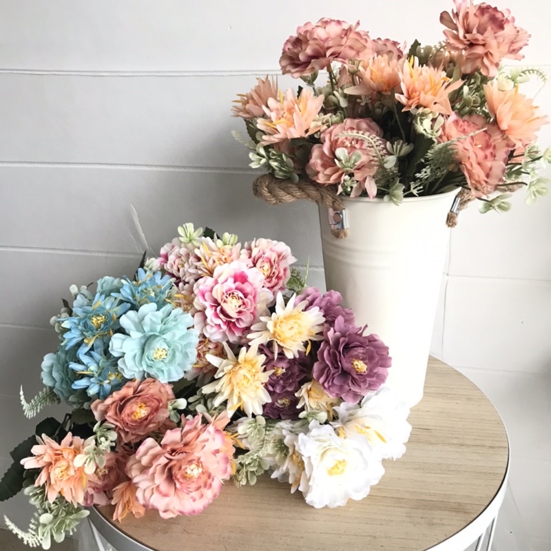 BUNGA TANGKAI DAHLIA - salem biru putih pink ungu bunga artificial palsu-3