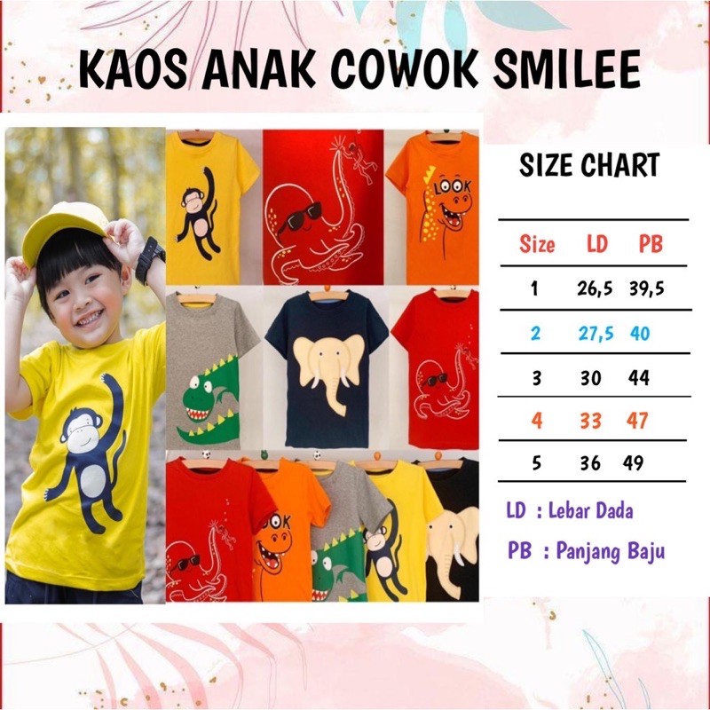 Kaos Anak Cowok Smilee Original Size 1-5 Tahun Baju Anak Super Premium