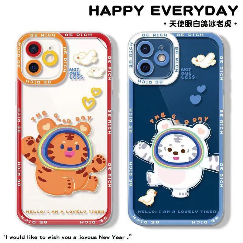 Soft Case Silikon TPU Transparan Motif Harimau Untuk Iphone 13 12 Mini 11 10 Pro XS Max X XR 8 7 6 6S Plus SE 2020