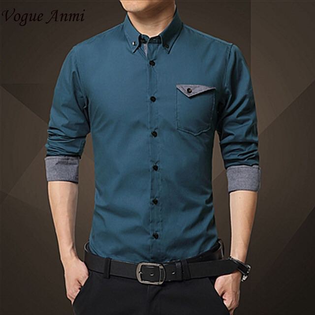 [Aries Varian Warna VL] Kemeja Pria Katun Strech Putih/Navy