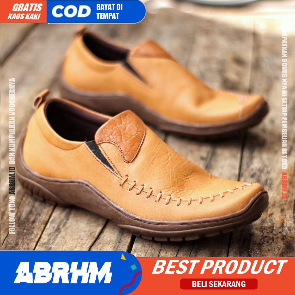 ABRHM x DEJA Sepatu Formal Kulit Asli Casual Slip On Kasual Pria Kerja Kantor Kondangan Slop Anti Slip Original