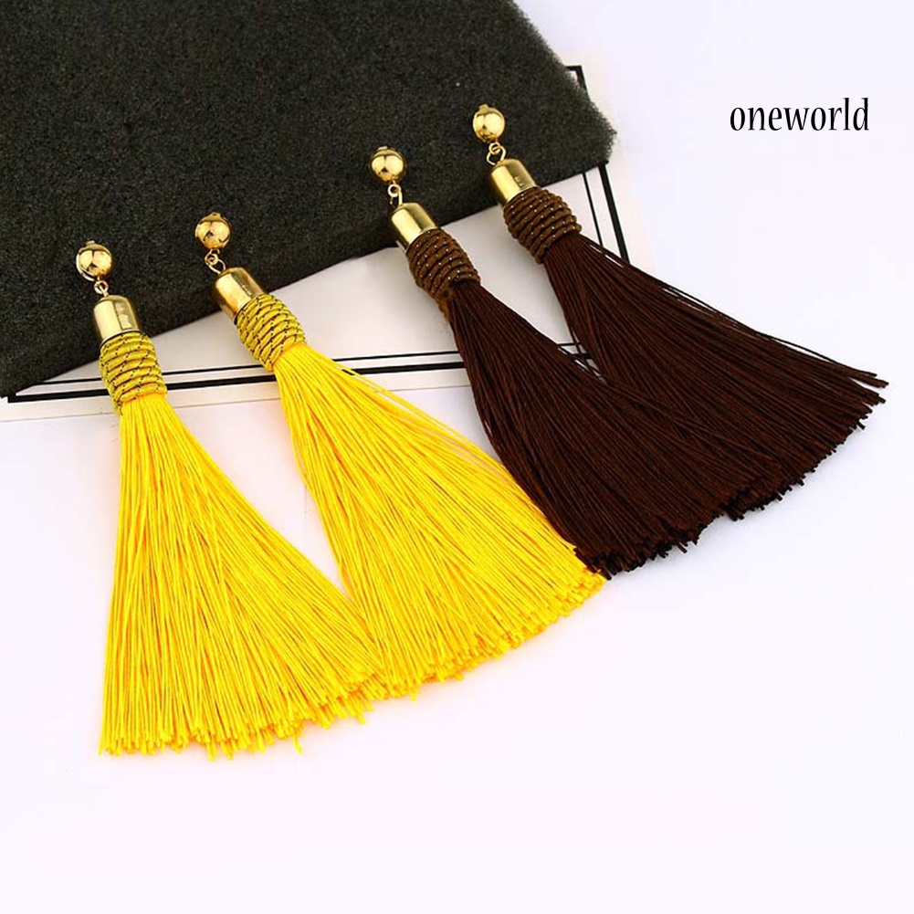 OW@ Bohemian Wedding Tassel Ear Studs Long Dangle Earrings Bridal Bridesmaid Jewelry