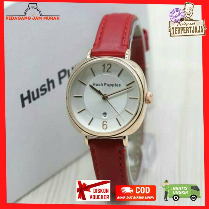 Jam Tangan Hush Puppies Wanita Premium Super Tali Kulit Exclusive Tanggal Aktif Box Ori Hush Puppies