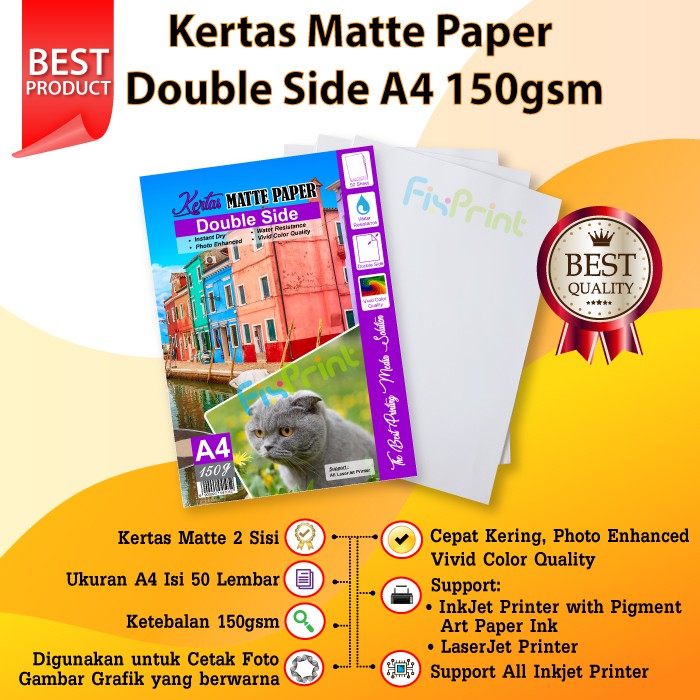 Kertas Matte Paper Double Side A4 150gsm, Kertas Matte Printer A4 1pack / 50pcs