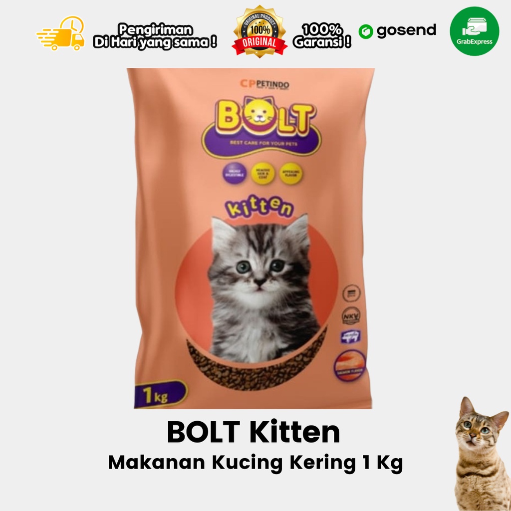 Makanan Kucing Kering Cat Dry Food Bolt Salmon Kitten 1 Kg