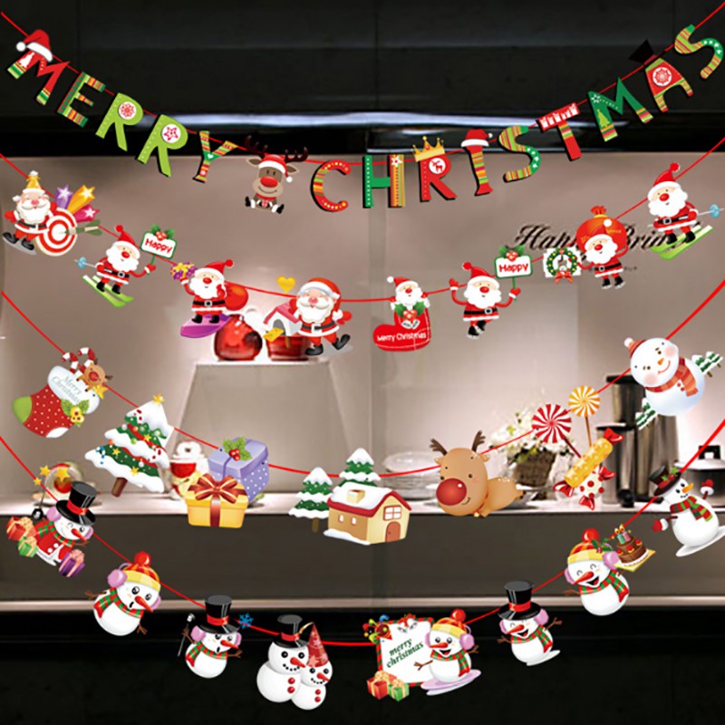 1pc Banner Bendera Desain Snowman Santa Claus Elk Untuk Digantung