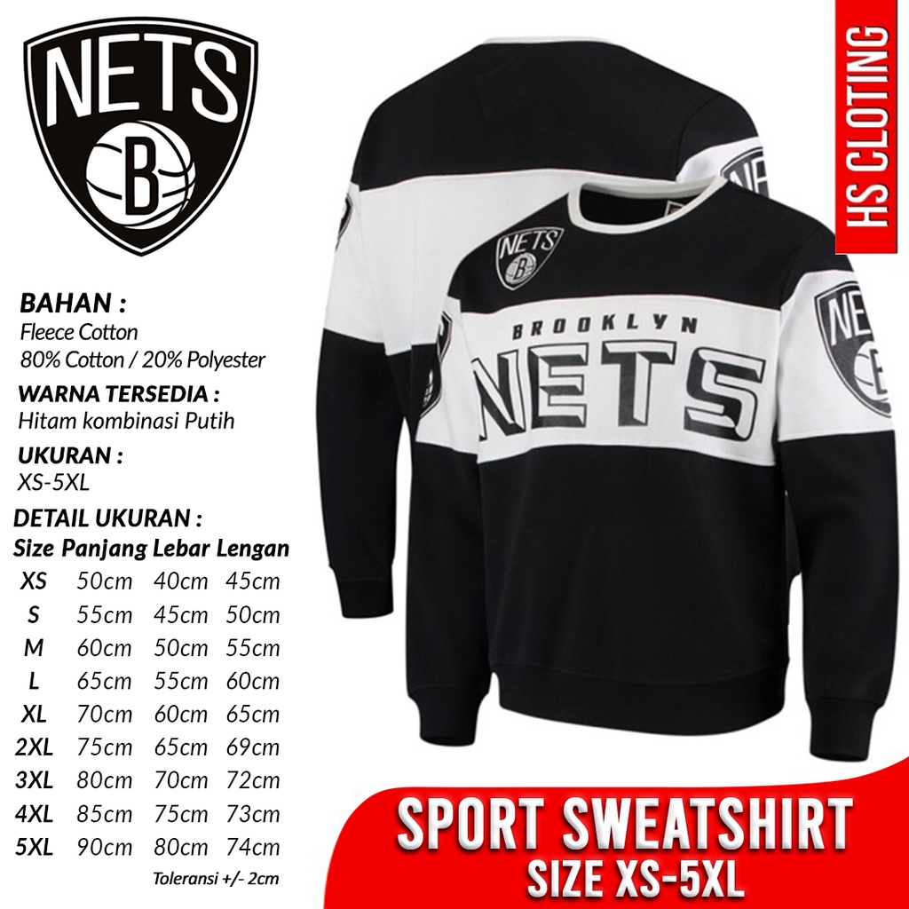 Sweater XS-5XL Brooklyn Nets NBA Basketball Eastern Conference Team Jaket Bahan Katun Fleece Hitam P