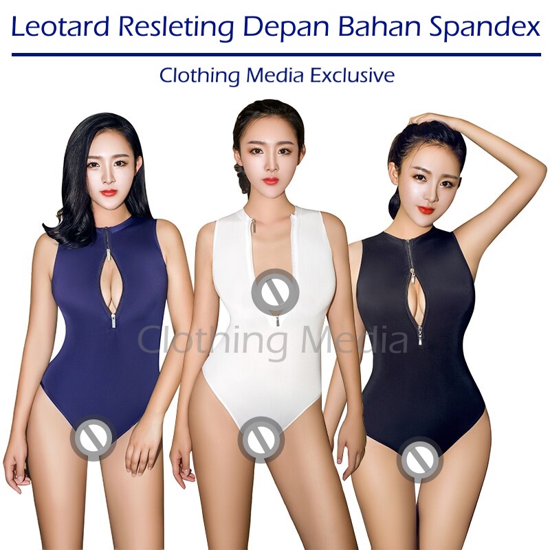 Baju Leotard Spandex Zipper Depan Silky Spandex Thong Bodysuit Jaring Exotic