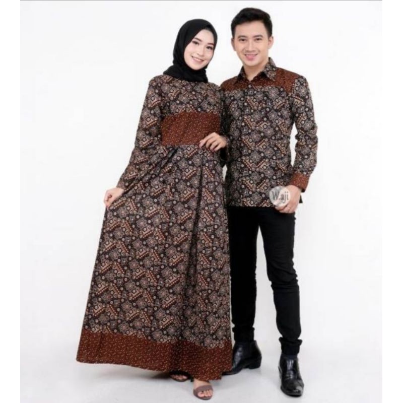 Batik Couple Keluarga Modern Sania Ruffle Ori Ndoro Jowi Dnt Motif mataram-Couple kemeja