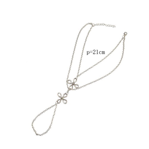 LRC Gelang Kaki Fashion Silver Alloy Four Leaf Clover Hollow Anklet A61036
