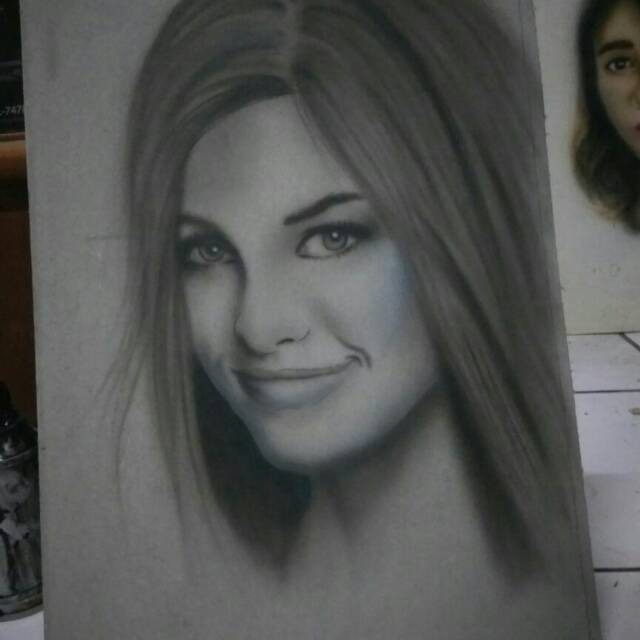 Lukisan sketsa wajah airbrush kanvas